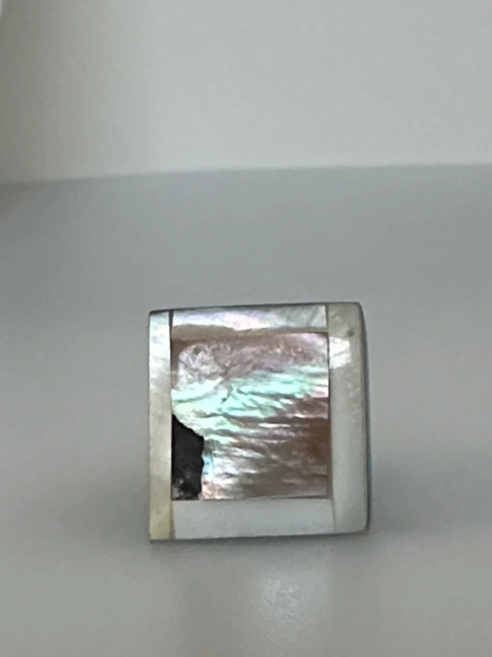 Iridescent Mother-of-Pearl Square Ring - Pink and White Tones